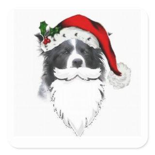 Border Collie Christmas Sticker~Santa With Beard Square Sticker
