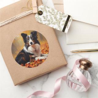 Border Collie  in Autumn Leaves Fall Inspire  Classic Round Sticker