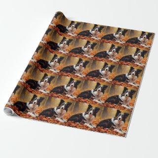 Border Collie  in Autumn Leaves Fall Inspire