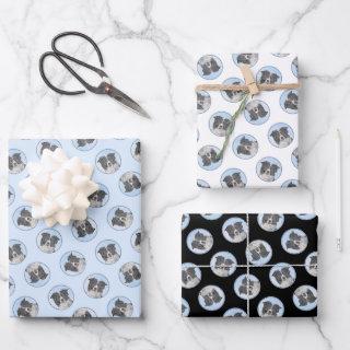 Border Collie Painting Rough Black & White Dog Art  Sheets