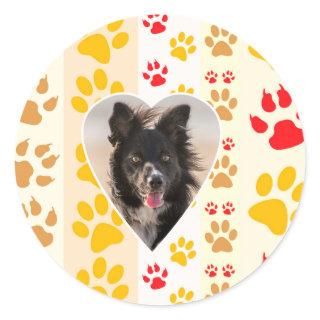 Border Collie Paw Print Love Heart Classic Round Sticker