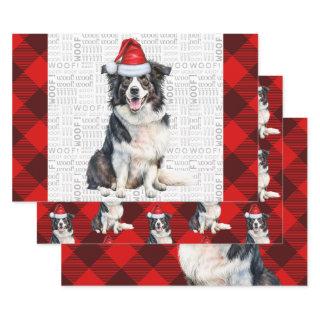 Border Collie Red Buffalo Plaid Christmas  Sheets
