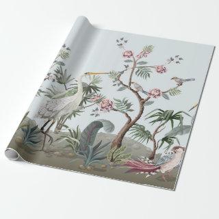 Border in chinoiserie style with storks and peonie