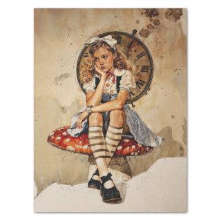 Bored Alice in Wonderland sitting on a mushroom Tissue Paper