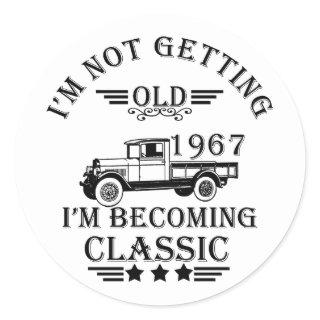 born in 1967 vintage birthday mens gift classic round sticker