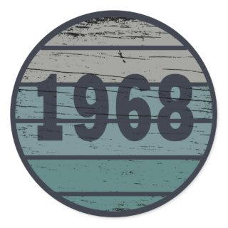 born in 1968 vintage birthday classic round sticker