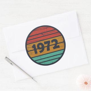 born in 1972 vintage birthday classic round sticker