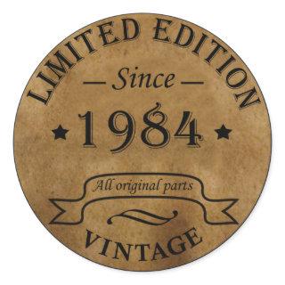 Born in 1984 vintage birthday classic round sticker