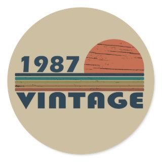 born in 1987 vintage birthday classic round sticker