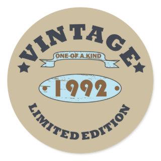 born in 1992 vintage birthday classic round sticker