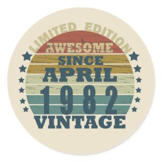 born in april 1982 vintage birthday classic round sticker