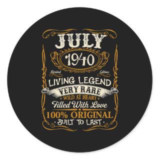 Born In July 1940 Vintage 82nd Birthday 82 Years Classic Round Sticker