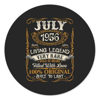 Born In July 1956 Vintage 66th Birthday 66 Years Classic Round Sticker