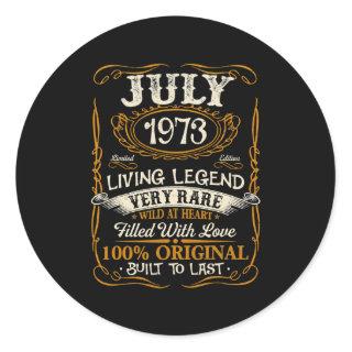 Born In July 1973 Vintage 49th Birthday 49 Years Classic Round Sticker