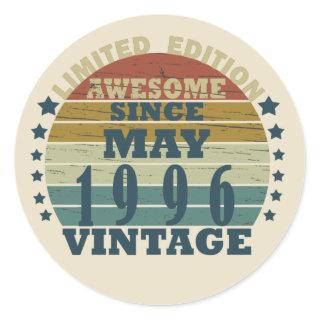 Born in may 1996 vintage birthday classic round sticker