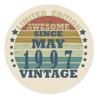 Born in may 1997 vintage birthday classic round sticker