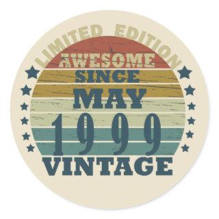 Born in may 1999 vintage birthday classic round sticker