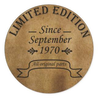 born in september 1970 vintage birthday  classic round sticker