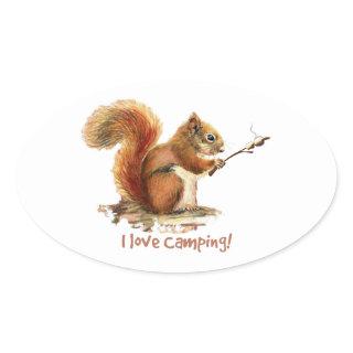 BORN TO GO CAMPING Fun Squirrel Cute Animal Quote Oval Sticker