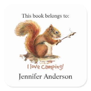 BORN TO GO CAMPING Fun Squirrel Cute Animal Quote Square Sticker