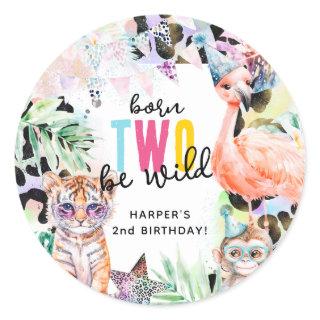 Born TWO be Wild Safari Animals Cool 2nd Birthday Classic Round Sticker