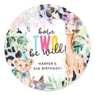 Born TWO be Wild Safari Animals Cool 2nd Birthday Classic Round Sticker