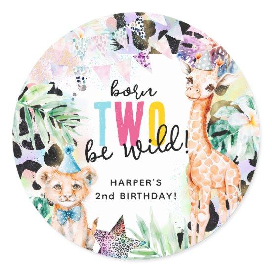 Born TWO be Wild Safari Animals Cool 2nd Birthday Classic Round Sticker