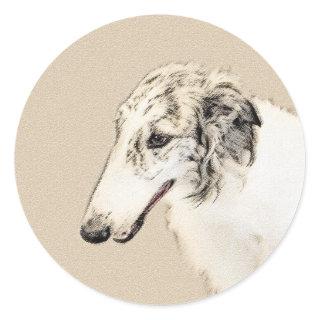 Borzoi (Silver Brindle) Painting Original Dog Art Classic Round Sticker