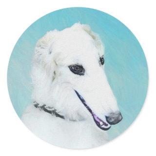 Borzoi (White) Painting - Cute Original Dog Art Classic Round Sticker