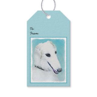 Borzoi (White) Painting - Cute Original Dog Art Gift Tags