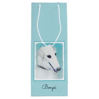 Borzoi (White) Painting - Cute Original Dog Art Wine Gift Bag