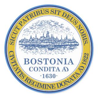 Boston Massachusetts Official City Seal, Color Classic Round Sticker