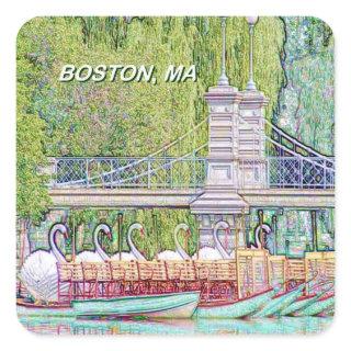 Boston Swan Boats in Pencil and Ink Filter Square Sticker
