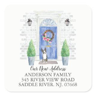 Boston Terrier Blue Door New Address Label Sticker