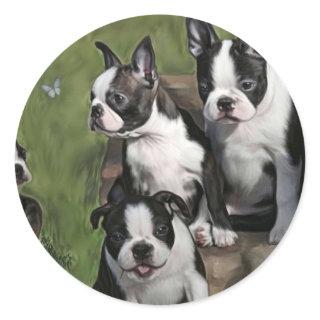 Boston Terrier Puppies Classic Round Sticker