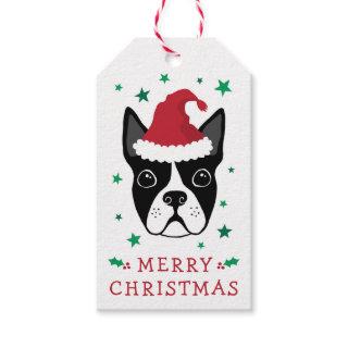 Boston terrier Santa hat Merry Christmas To From Gift Tags