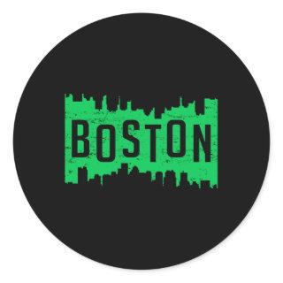 Boston USA City Cityscape Skyline Funny Gift Idea Classic Round Sticker