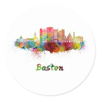 Boston V2 skyline in watercolor Classic Round Sticker