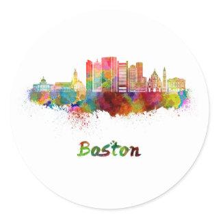 Boston V2 skyline in watercolor Classic Round Sticker