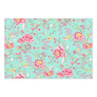 Botanic Japanese Flower Pattern Turquoise  Sheets