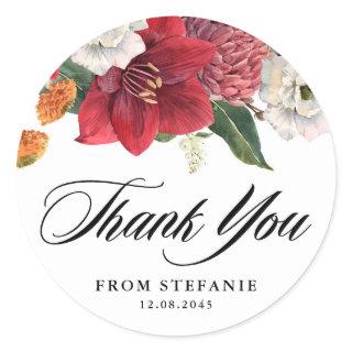 Botanical Amaryllis and Mums Birthday Thank You Classic Round Sticker