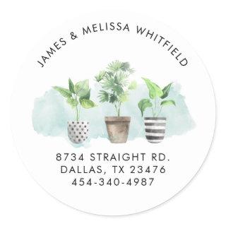 Botanical Boho Chic Potted Plants Return Address Classic Round Sticker