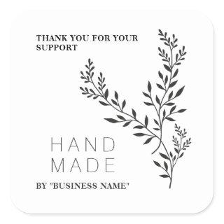 Botanical Branches White Simple Handmade Business Square Sticker