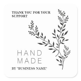 Botanical Branches White Simple Handmade Business Square Sticker