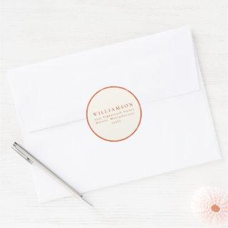 Botanical Burnt Orange Wedding Return Address  Classic Round Sticker