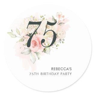 Botanical Floral 75th Birthday Party Classic Round Sticker