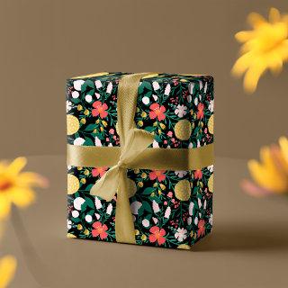 Botanical Floral Festive Garden Pattern Black
