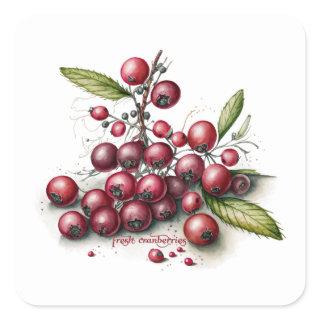 Botanical Fresh Cranberries Square Sticker