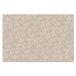 Botanical Ivory Leaves Floral Art Pattern On Brown Tissue Paper