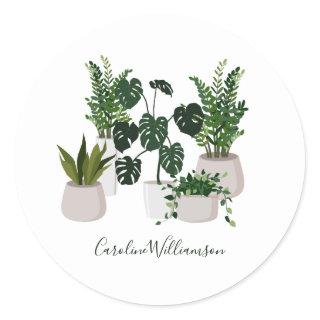 Botanical Plants Green Personalized Script Name  Classic Round Sticker